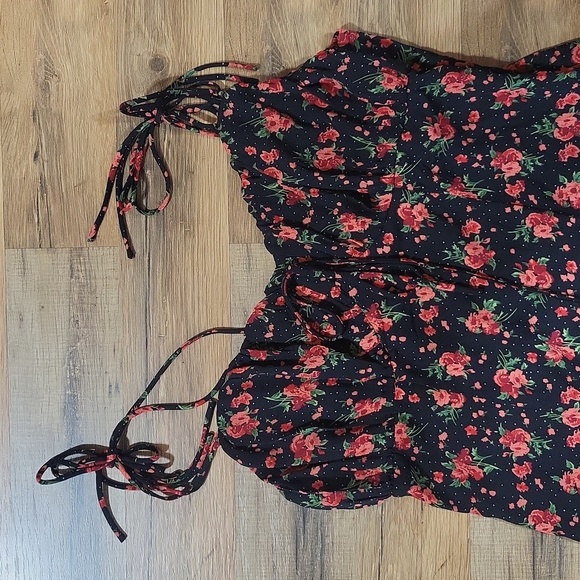 NASTY GAL COLLECTION Black Orange Bright Floral Ruched Bust Mini Dress - Picture 5 of 13